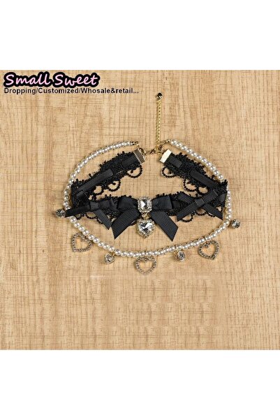 Choice black 2 Handmade Choker Necklaces Double Pearl bow love jewelry gemstone sweet Cute Kawaii Collar Lo