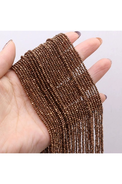 Choice15 3mm-2pcs brown 2pcs 2mm/3mm Natural Stone Shiny Beads Gold Color Fac...