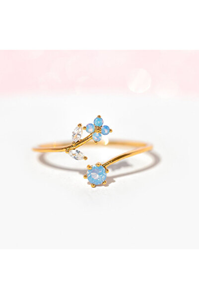 Choice resizable gold color 1pc New Y2K ins Cute Blue Zircon Flower Rings For...