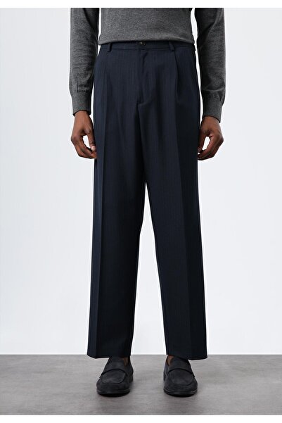 Antioch Lacivert Relax Fit Çizgili Erkek Pantolon