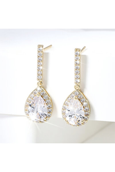 Choice Gold Color ZAKOL Brand Classic AAA Pear Cubic Zircon Drop Earrings for Women White Crystal Wedding J