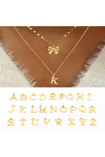 Choice طقم مكون من قطعتين، قلادة كلاسيكية ذهبية اللون على شكل فيونكة، سلسلة ش...