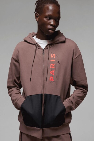 Nike Hanorac pentru bărbați Jordan Paris Saint-Germain Fleece cu glugă Swea tricou maro