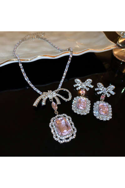 Choice طقم مجوهرات فاخر مرصع بأحجار الراين، مكون من قطعتين: قلادة وأقراط، وقو...