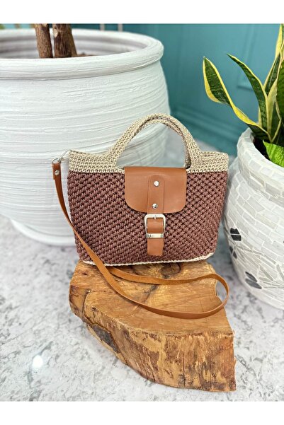 Nissra Macrame Handbag with Leather Cover