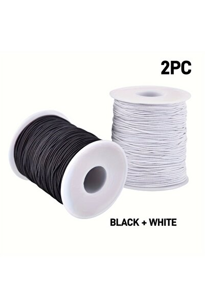 Choice قطعتان باللونين الأسود والأبيض، قطعة واحدة بطول 50 مترًا/164 قدمًا من خيط الخرز المطاطي بألوان قوس قزح - مرن، متين، ونابض بالحياة، مناسب لصنع المجوهرات.