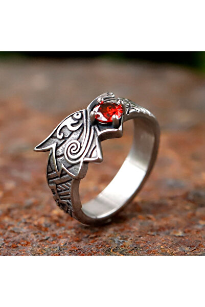 Choice 10 As shown 2024 new Stainless Steel Viking Dragon Ring with Red zirco...