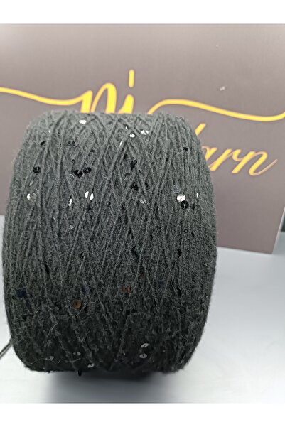 Pİ Yarn İri ve sık pullu moher 300 gr el örgü ipi siyah
