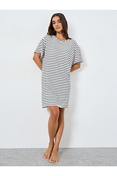 Styli Striped Drop Shoulder Sleep T-Shirt Dress