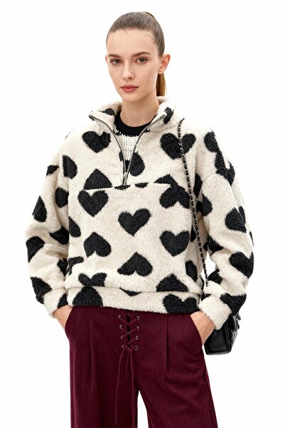 Rays 3121A Hanorac cu fermoar în formă de inimă, bej