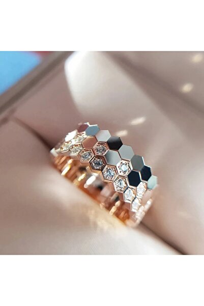 Choice 7 خواتم وردية اللون، 3 قطع، تصميم عصري جديد، خواتم على شكل خلية نحل للنساء، مرصعة بالزركون، لون ذهبي وردي.