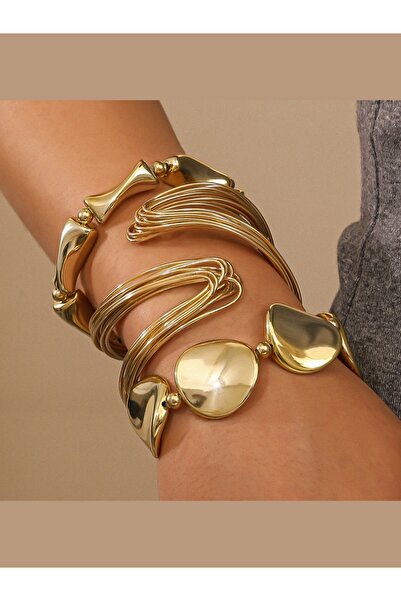 Choice طقم أساور وخواتم ذهبية بتصميم هندسي ملتوي غير منتظم الشكل، مفتوحة من الأمام والخلف، للنساء، بنمط بانك مبالغ فيه.