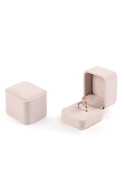 Choice علبة خواتم مربعة مخملية بيج اللون، 6 قطع، لتخزين الخواتم والأقراط والد...