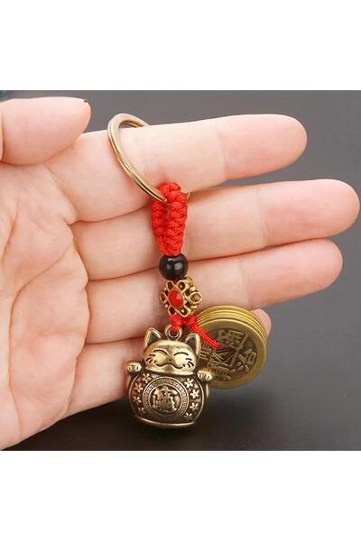 Choice Gold Color Vintage Pure Handmade Lucky Cat Car Keychain Lucky Cat Five...