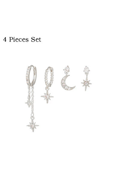 Choice النمط 20، قطعتان/3/4، أقراط حلقية بتصميم نجمة وقمر مرصعة بالزركونيا ال...