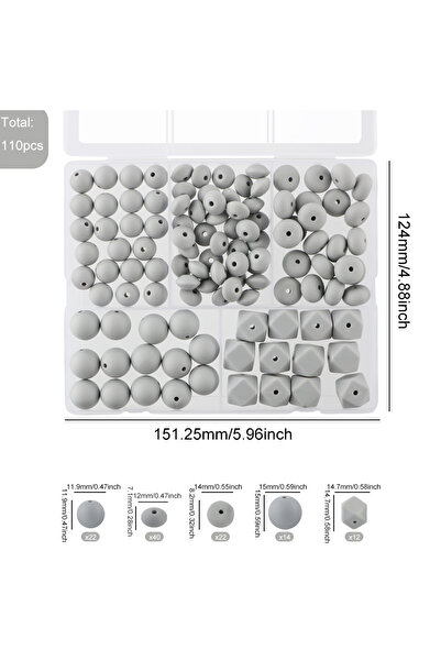 Choice مجموعة خرز سيليكون كوفيكت رمادي فاتح، 110 قطعة/مجموعة، خرز دائري، سداس...