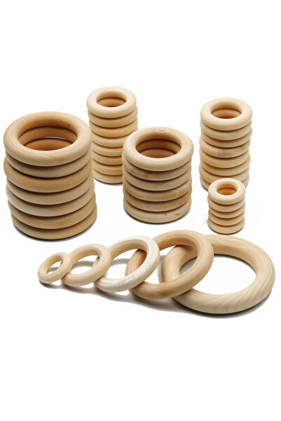 Choice8 حلقات تسنين خشبية طبيعية صلبة غير مصقولة، 65 مم، 4 قطع، خرز خشبي خالٍ...