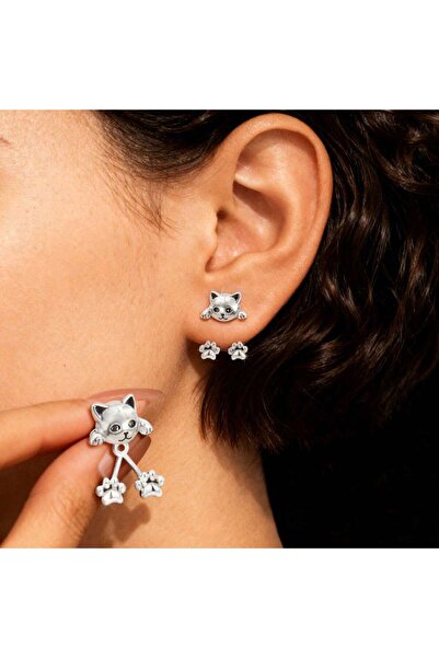 Choice أقراط نسائية صغيرة بتصميم رأس قطة كرتونية فضية لطيفة، هدية مثالية لعيد...