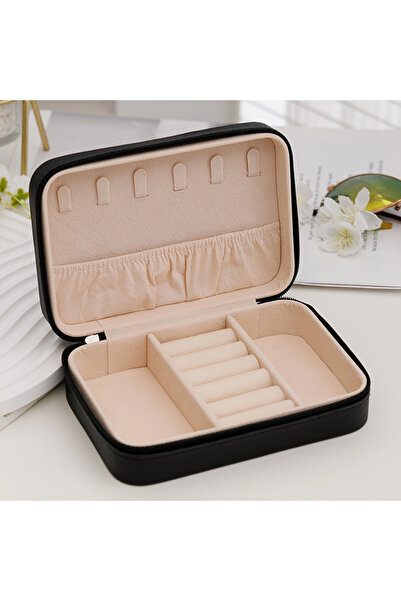 Choice صندوق مجوهرات أسود قطعة واحدة، صندوق مجوهرات محمول على شكل قلب مزود بس...