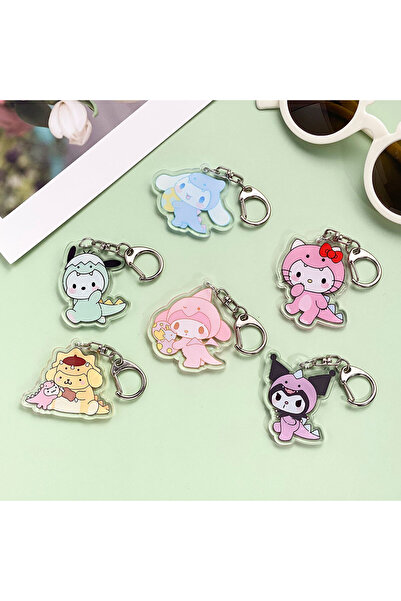 Miniso 5cm 6pcs Kawaii Sanrio Dinosaur Acrylic Keychain Cartoon Pochacco Pomp...