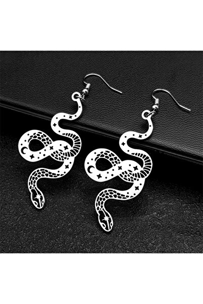 Choice أقراط حلقية على شكل ثعبان مجوف من الفولاذ المقاوم للصدأ بتصميم هلال، م...