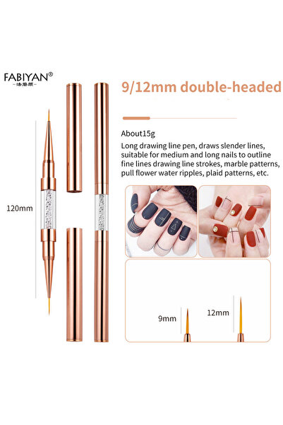 Choice 9 12mm Rose Gold Double Head 5/7/9/12/15/20mm Nail Art Liner Brush Nail Lines Drawing Painting Flowe