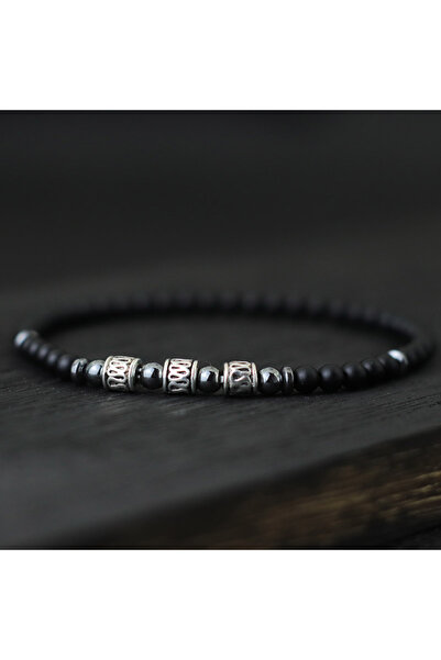 Choice سوار رجالي من حجر العقيق الأسود مقاس 19.5 سم (7.7 بوصة) بقطر 4 مم، مزي...