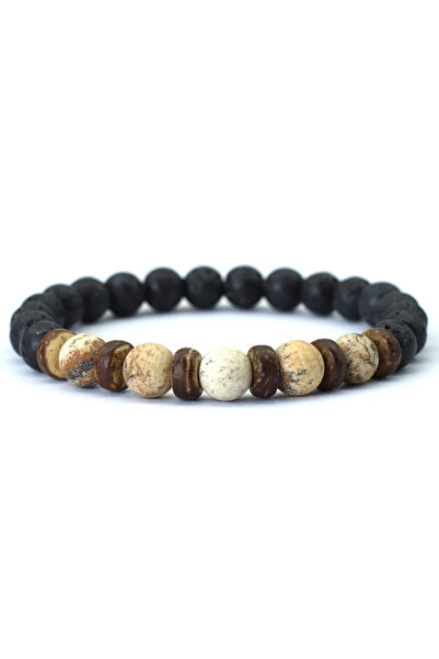 Choice سوار خشبي طبيعي جديد من الحجر الأحفوري للرجال، سوار للتأمل والشفاء، سو...