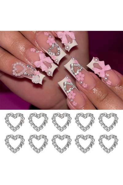 Choice 02 تاج قلب ثلاثي الأبعاد رائع مرصع بخمسة أحجار الراين، دلايات أظافر من...