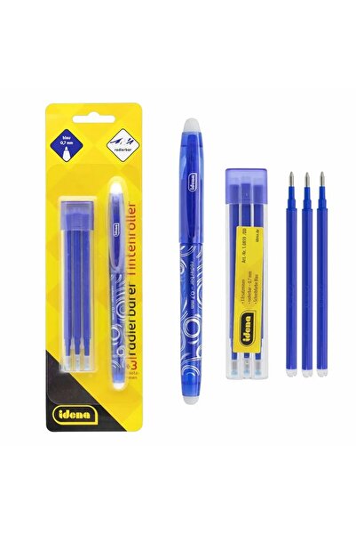 Idena Rollerball pen with eraser + blue refill set
