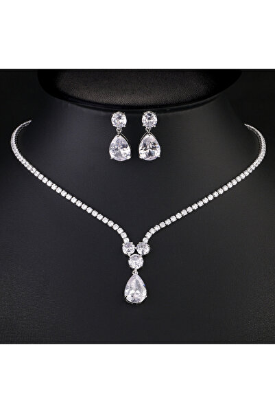Choice طقم مجوهرات زاكول الفاخر المكون من قطعتين باللون الأبيض، مرصع بأحجار ا...