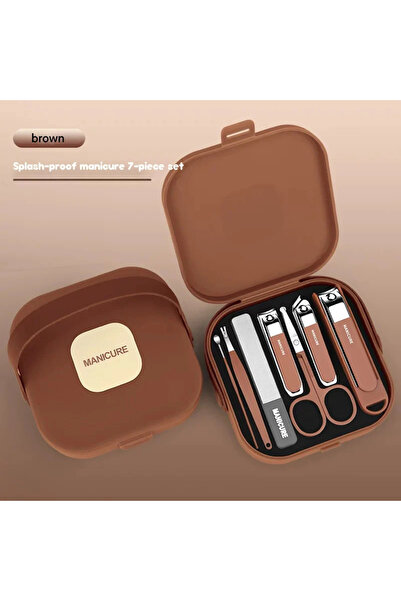 Choice1 طقم مقص أظافر بني اللون مكون من 7 قطع مضاد للرذاذ، يُستخدم مع مقصات ا...