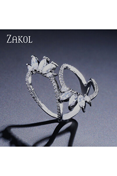 Choice resizable White Color ZAKOL Cute White Geometric Zirconia Leaf Open Ad...