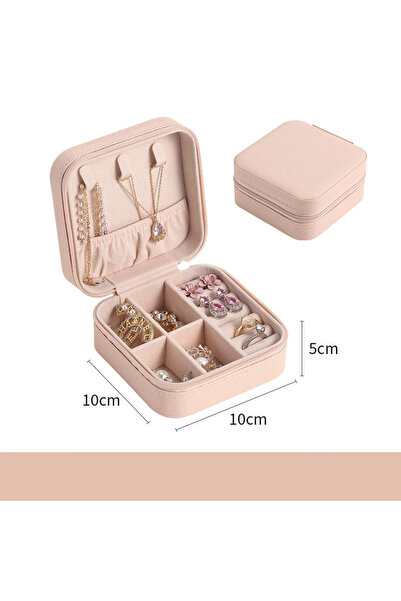 Choice صندوق تخزين مجوهرات صغير محمول باللون الوردي منظم للسفر حافظة مجوهرات ...