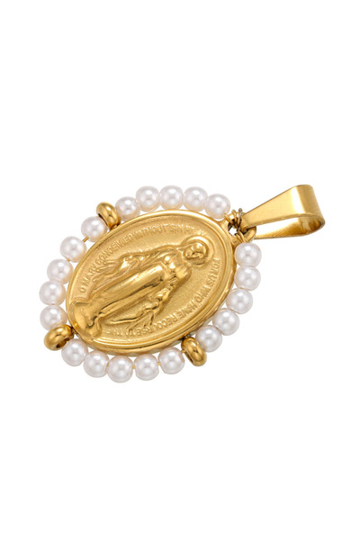 Choice قلادة ساحرة باللونين الذهبي والأبيض من QMHJE، مزينة بقلادة مريم العذرا...