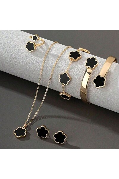 Choice طقم مجوهرات نسائي أسود مكون من 6 قطع، طقم مجوهرات أنيق وعصري يتضمن قلا...