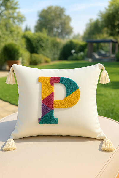 SAYMİNE P Letter Colorful Model Punch Cushion Cover