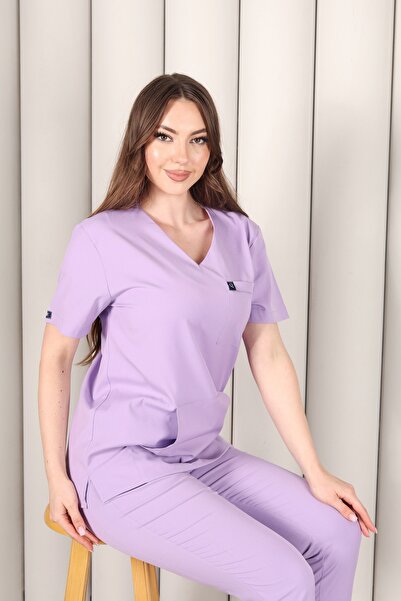 Qule Üniforma Unisex Scrubs Tek Üst – Premium Kumaş Kısa Kol Kanguru Cep Hemş...
