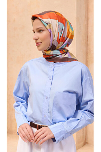 Belli Eșarfă de mătase Tivil IST 4108- 81 Model geometric în culoarea portoca...