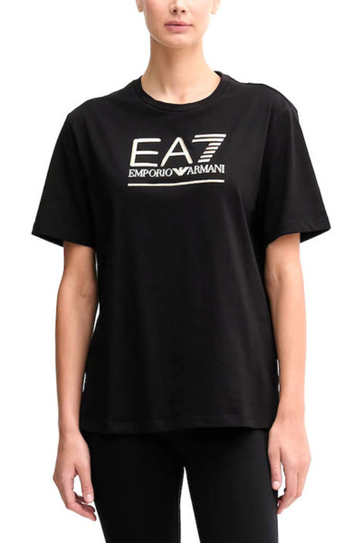EA7 Women's Full Fit Short Sleeve Metallic Logo T-Shirt - Black/Gold