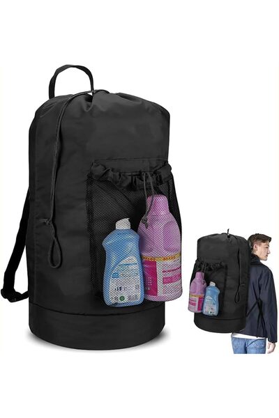 Arabest حقيبة غسيل ملابس ظهرية، مزودة بأحزمة كتف وجيب شبكي، مصنوعة من النايلو...