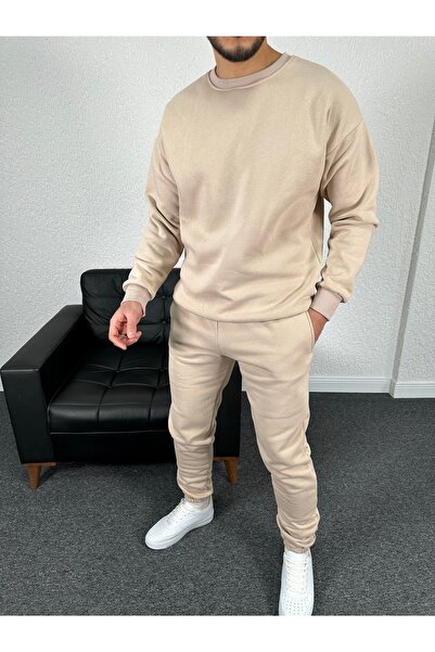 tetramoda Three Thread Crew Neck Inside Cotton O Oversized Tracksuit Set