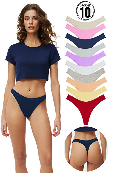 Yohannes Club , Women's Cotton Slip Panties, Thong Cut, Pack of 10, Everyday Comfort