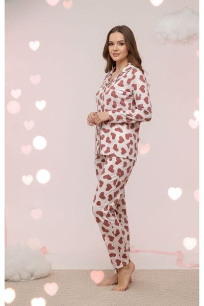 TRENDLİA Women's Pink Heart Detailed Jacket Collar Buttoned Top Elastic Waist...