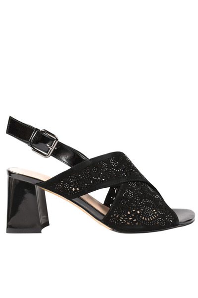 Epica Sandale elegante, damă, EPICA, negre, piele întoarsă, cu toc