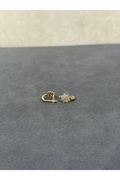 ARSLANTAŞ 1989 14 AYAR ALTIN TOZ PEMBE TAŞLI KALPLİ ÇOCUK KÜPESİ