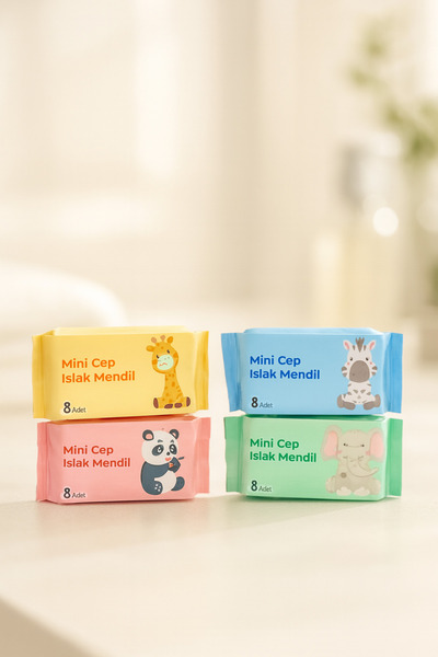 Şahane Pazar عبوة من 2 مناديل مبللة صغيرة للجيب 2×8 16 ورقة للتنظيف والنظافة للأطفال SHN-2092