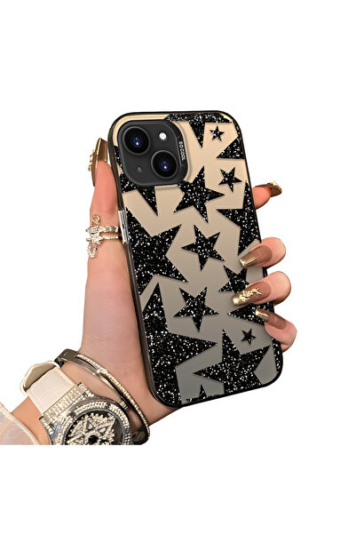 ucuc iPhone 15 Uyumlu Silikon Kenar Sert Arka Anti Düşme Kılıfı Yıldız desenleri