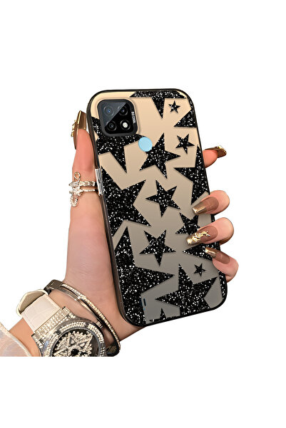 ucuc Realme C21 Compatible Silicone Edge Hard Back Anti-Fall Case Star Patterns