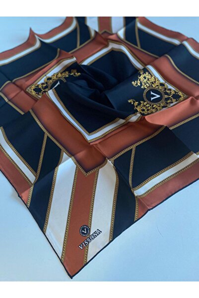 Vissona Tivil Silk Scarf 16958 - 0001 - 0014 White Orange Batik Pattern